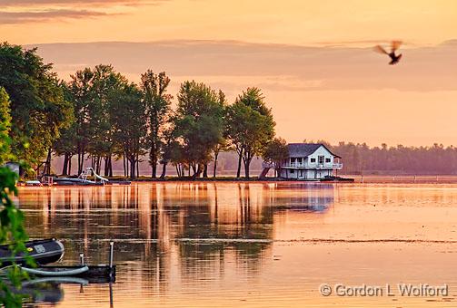 House On A Point At Sunrise_24277.jpg - Photographed along the Rideau Canal Waterway at Rideau Ferry, Ontario, Canada.